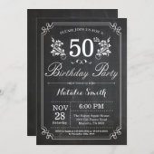 50e Birthday Invitation Floral Chalkboard Kaart (Voorkant / Achterkant)
