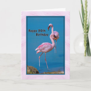 50e Birthday-kaart met roze Flamingo Kaart