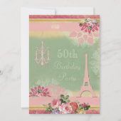 50e Birthday Pink Eiffel Tower en Chandelier Kaart (Voorkant)