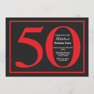 50e Birthday Red en zwart karton Kaart