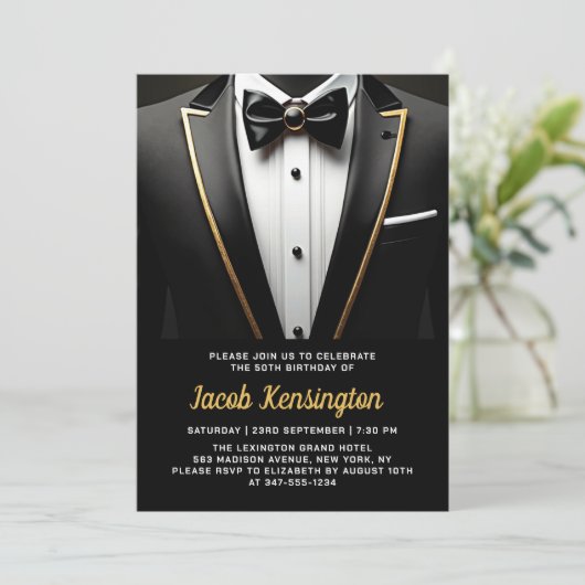 50e Black and Gold Tuxedo verjaardagsfeest Kaart (Staand voorkant)
