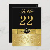 50e Black Gold Floral Numéro de table Carte postal (Devant / Derrière)