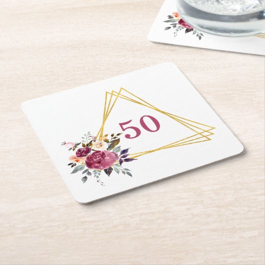 50e Boho Floral Geometric Gold Triangle Vierkante Kartonnen Onderzetter (Schuin)