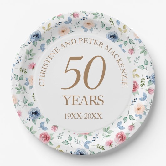 50e bruiloft Blush Rozen Jubileum Papieren Bordje (Voorkant)