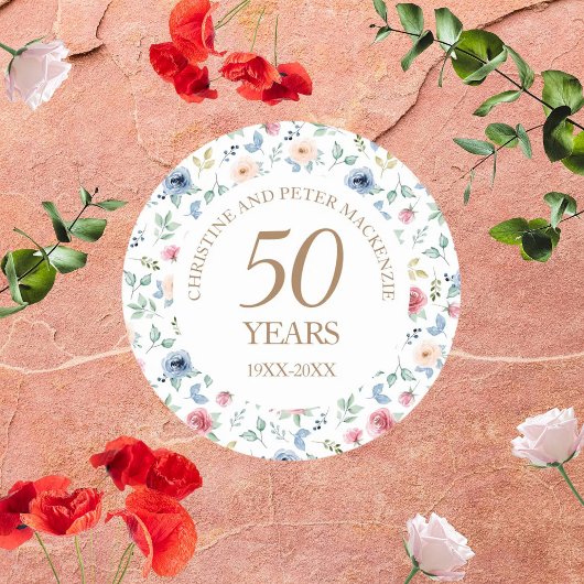 50e bruiloft Blush Rozen Jubileum Ronde Sticker