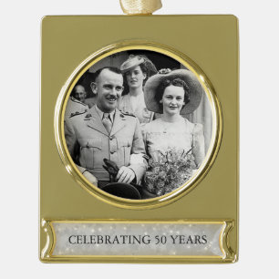 50e bruiloft Golden Jubileum Photo Template 3 Verguld Banner Ornament