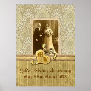 50e bruiloft Jubileum Antiek Damask Gold Poster
