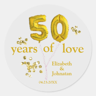 50e Bruiloft Jubileum Ballons met namen DCSA48 Ronde Sticker