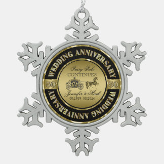 50e bruiloft Jubileum-bruiloft Paard en vervoer Tin Sneeuwvlok Ornament