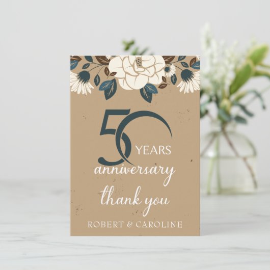 50e bruiloft Jubileum Dank u Floral Bedankkaart (Staand voorkant)