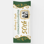 50e bruiloft Jubileum donkergroen goud bloeien Spandoek (Verticaal)