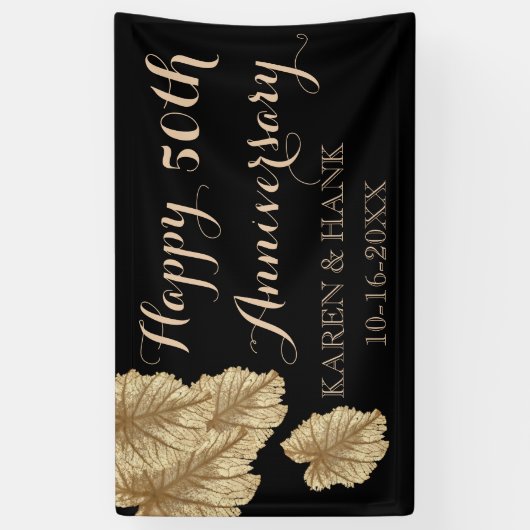 50e bruiloft Jubileum Faux Gold Leaf Elegant Spandoek (Verticaal)