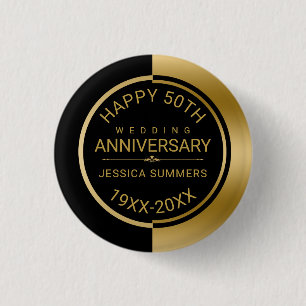 50e bruiloft Jubileum Geometrisch Zwart & Goud Ronde Button 3,2 Cm