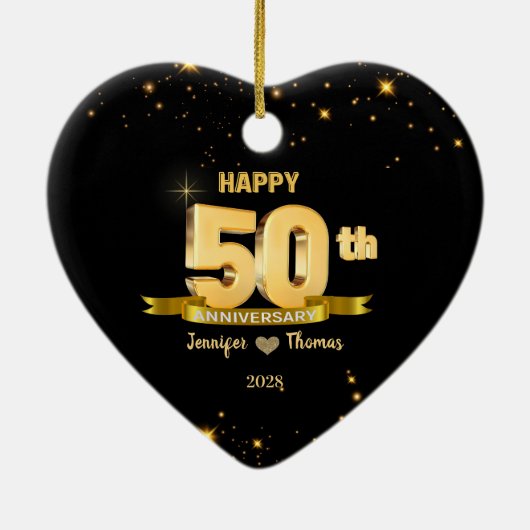 50e bruiloft Jubileum Glitter Gold Custom Keramisch Ornament (Achterkant)
