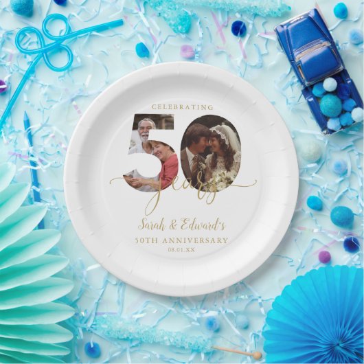 50e bruiloft Jubileum Gold 2 foto Papieren Bordje (Feest)