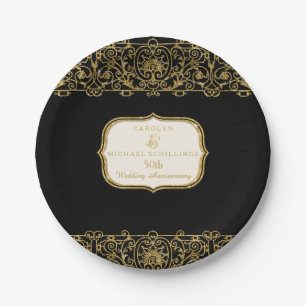 50e bruiloft Jubileum Gold Art Nouveau Party Papieren Bordje
