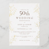 50e bruiloft Jubileum Gold Folie Uitnodiging (Voorkant)