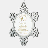 50e bruiloft Jubileum Gold Script Tin Sneeuwvlok Ornament (Rechts)