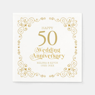 50e bruiloft Jubileum Gold Swirls Lijst servetten