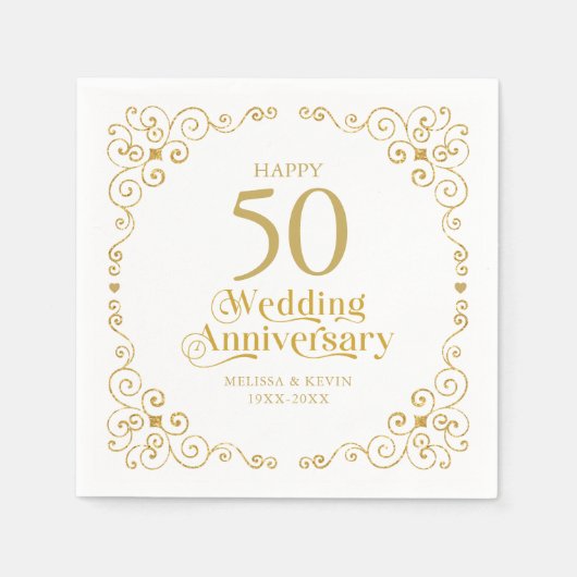 50e bruiloft Jubileum Gold Swirls Lijst servetten (Voorkant)