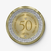 50e bruiloft Jubileum Gold White Diamonds Papieren Bordje (Voorkant)