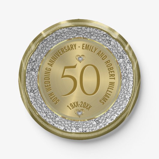 50e bruiloft Jubileum Gold White Diamonds Papieren Bordje (Voorkant)