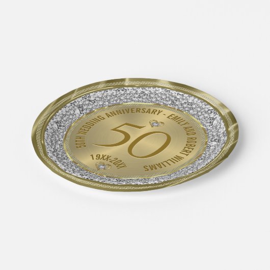 50e bruiloft Jubileum Gold White Diamonds Papieren Bordje (Gekanteld)