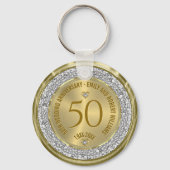 50e bruiloft Jubileum Gold White Diamonds Sleutelhanger (Achterkant)