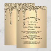 50e bruiloft Jubileum Golden Glitter Drip Kaart (Voorkant / Achterkant)