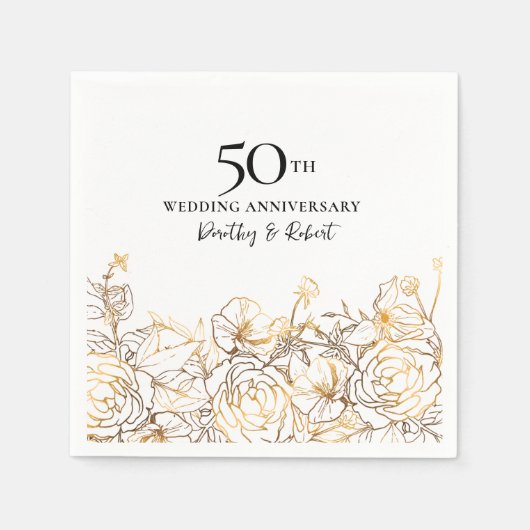50e bruiloft Jubileum Goud Bloemen Custom Servet (Voorkant)