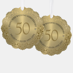 50e bruiloft Jubileum Goud Bloemen Lijst Ornament Kaart