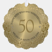 50e bruiloft Jubileum Goud Bloemen Lijst Ornament Kaart (Achterkant)