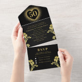 50e bruiloft Jubileum Goud Bloemen Modern All In One Uitnodiging (Afscheurbaar)