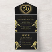 50e bruiloft Jubileum Goud Bloemen Modern All In One Uitnodiging (Binnen)