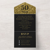 50e bruiloft Jubileum Goud Zwart Modern All In One Uitnodiging (Binnen)