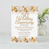 50e bruiloft Jubileum gouden ballon Kaart (Staand voorkant)