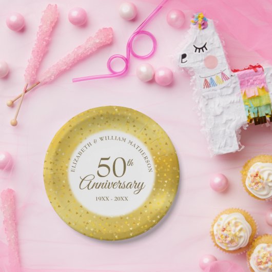 50e bruiloft Jubileum gouden folie harten Confetti Papieren Bordje (Feest)