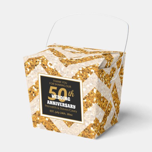 50e bruiloft Jubileum Gouden Glitter Favor Box Bedankdoosjes (Voorkant Zijde)