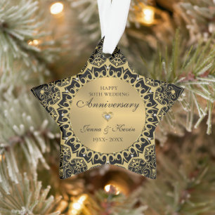 50e bruiloft Jubileum gouden mandala op zwart Ornament