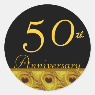 50e bruiloft Jubileum gouden pauwenveren Ronde Sticker