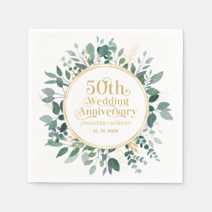 50e bruiloft Jubileum Gouden Typografie Groen Servet