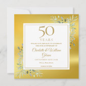 50e bruiloft Jubileum Greenery Gold Foil Square Save The Date (Voorkant)