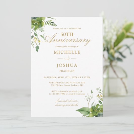 50e bruiloft Jubileum groen goud monogram Kaart (Staand voorkant)