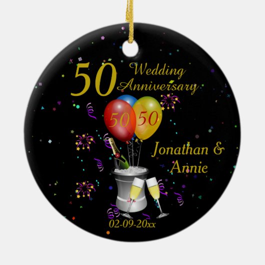 50e bruiloft Jubileum herberging bubbel Keramisch Ornament (Achterkant)