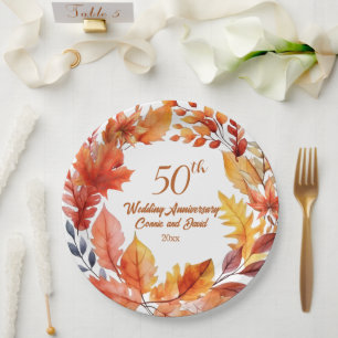 50e bruiloft Jubileum Herfst Bloemen Papieren Bordje