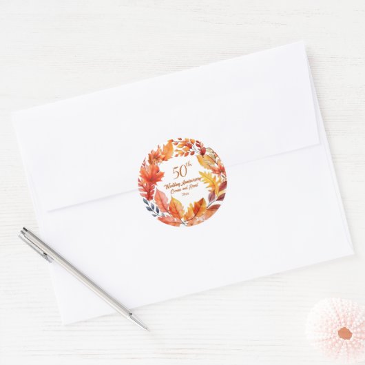 50e bruiloft Jubileum Herfst Bloemen Ronde Sticker (Envelop)