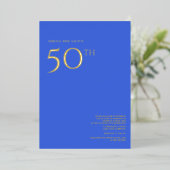50e bruiloft Jubileum Invitation Royal Blue Folie Uitnodiging (Staand Voorkant)