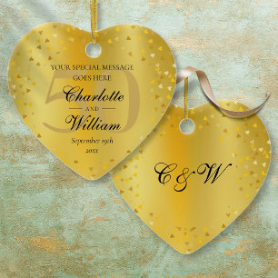50e bruiloft Jubileum Monogram Gold Hearts Keramisch Ornament