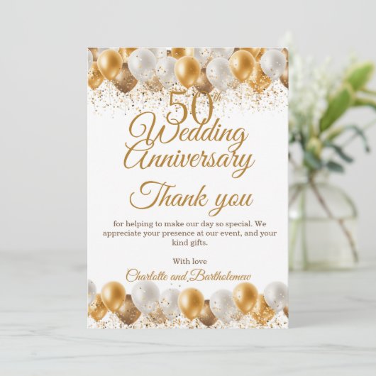 50e bruiloft Jubileum Partij Bedankkaart (Staand voorkant)