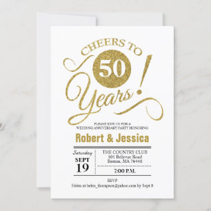 50e bruiloft Jubileum Partij - Gold White Kaart